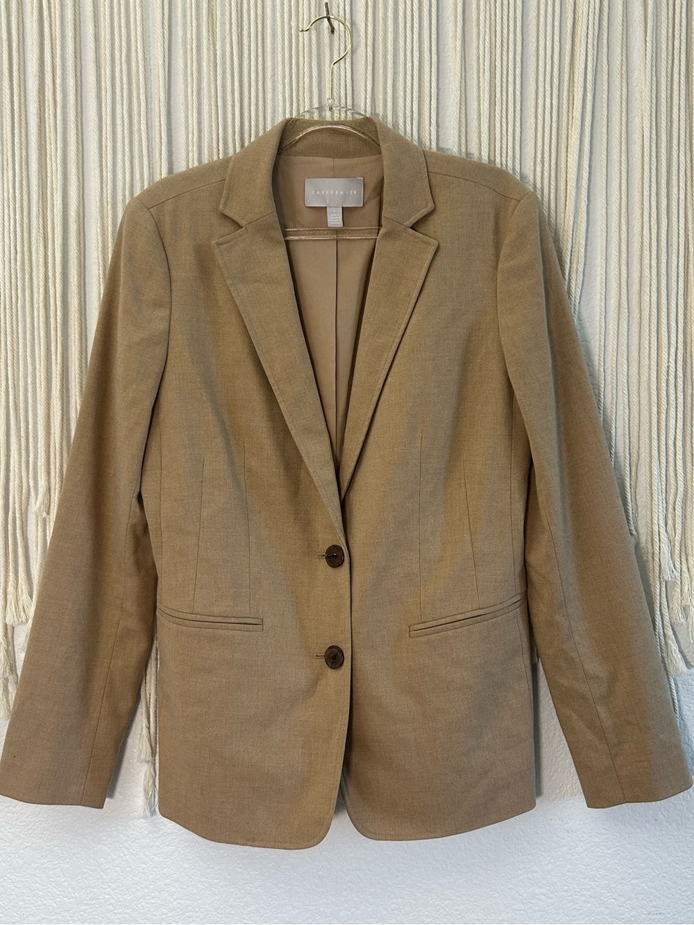 Chelsea 28 Classic Women's Tan Blazer Jacket - Tailored Two-Button - Picture 3 of 16